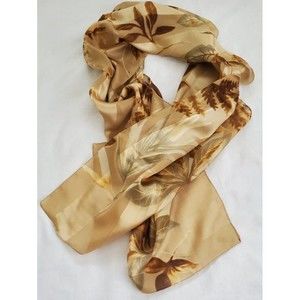 Womens Scarf Brown Polyester Rectangle Wrap Leaves Stripes Made In Italy